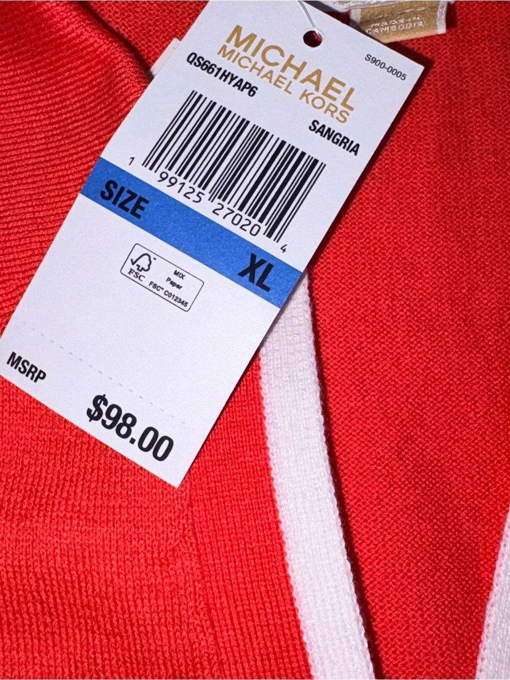 Michael Kors Red Sleeveless Polo Vest with White Trim size XL new tennis preppy